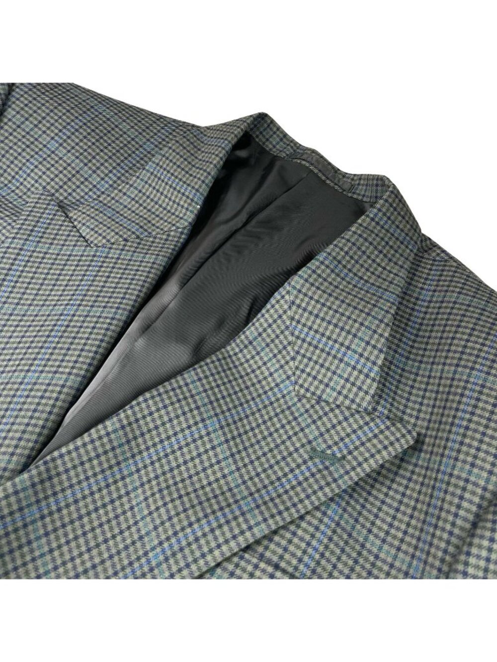 Bespoke Men's Double Breasted Blazer Green/Blue Plaid • 48R